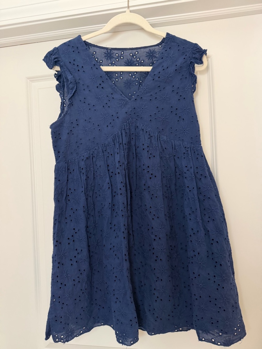 Girls' Navy Eyelet V-Neck Dress